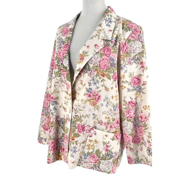 Vintage Blair 80s Floral Bouquet Cream Blazer Jacket Size 16 - Picture 2 of 12